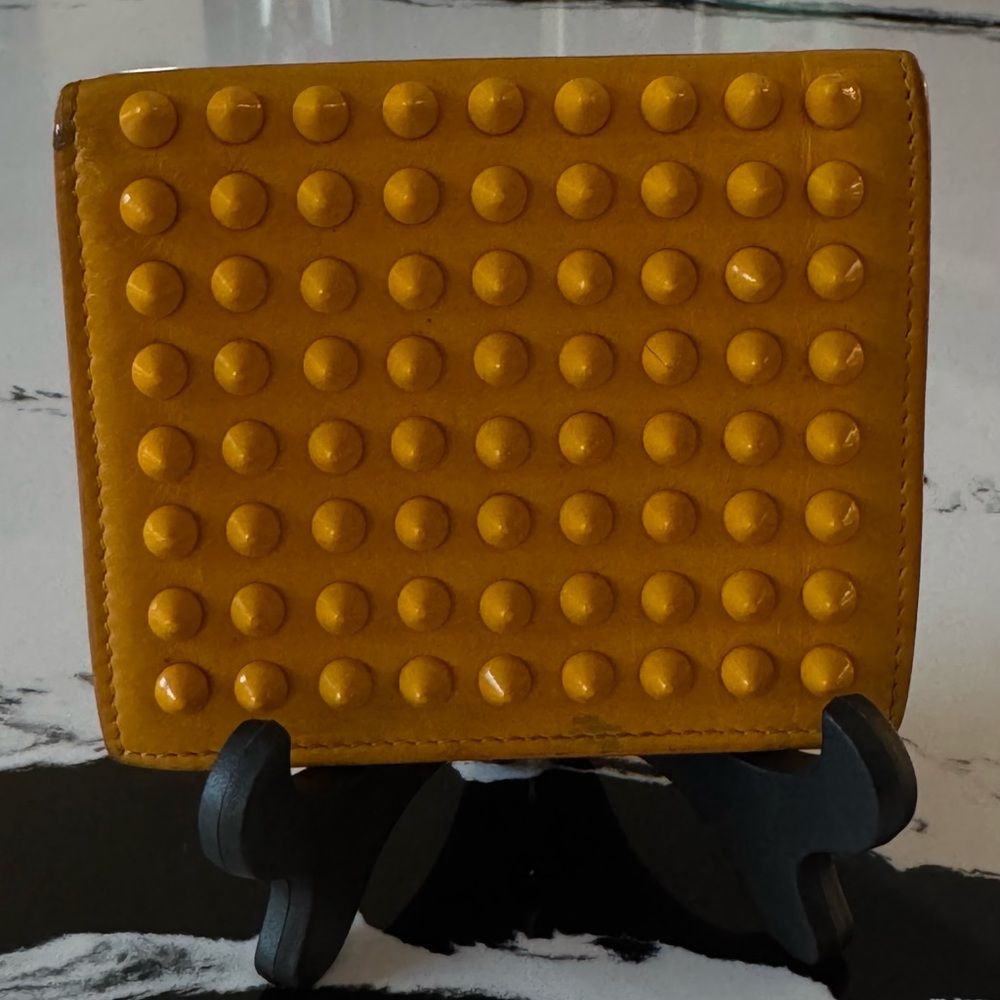 Christian Louboutin Yellow Studded Leather Wallet Red Interior